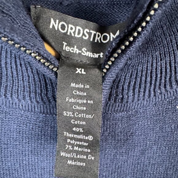 Nordstrom Sweater Mens XL Navy Tech Smart Merino Wool Blend Thermolite 1/4 Zip - Picture 10 of 15